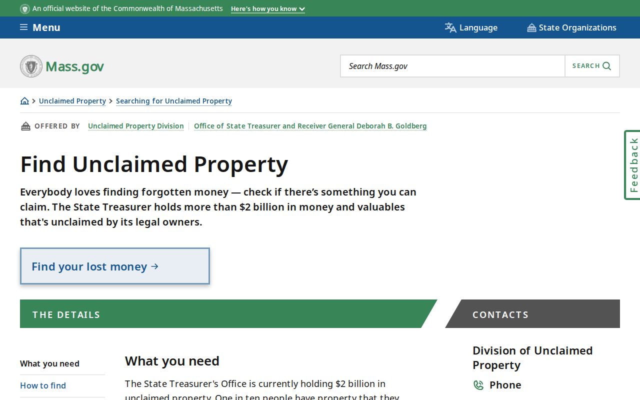 Quincy residents directory Massachusetts unclaimed property search