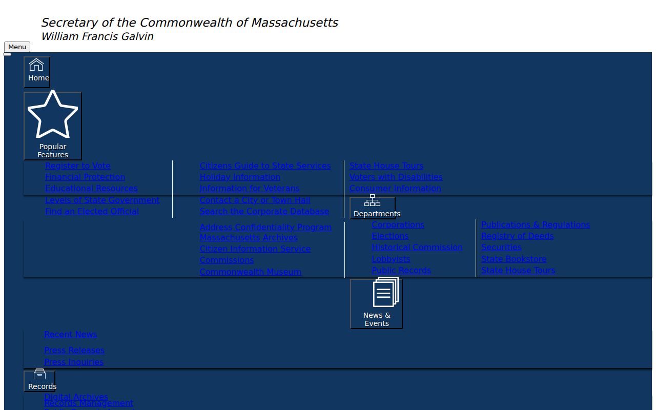 Quincy resident lookup view of the Massachusetts corporation search interface