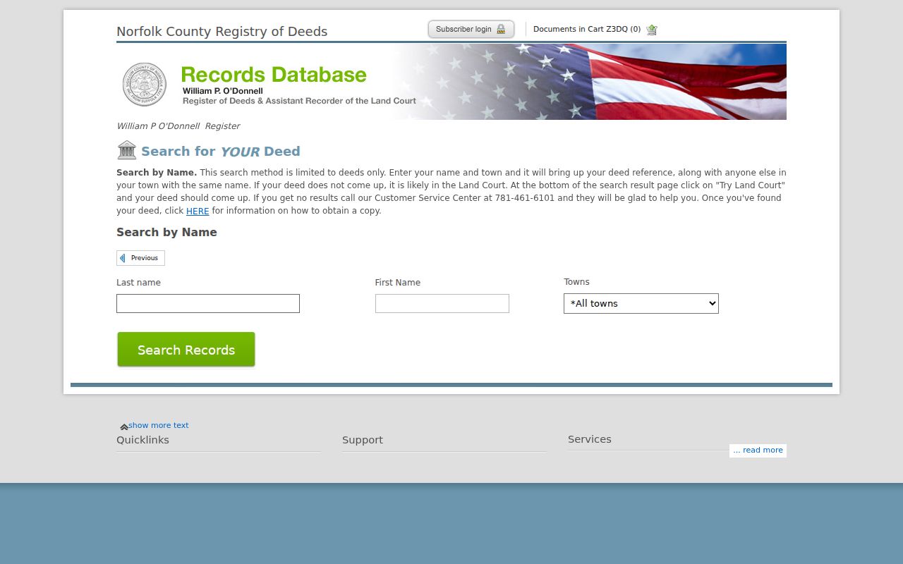 Quincy street directory Norfolk deeds-only search interface